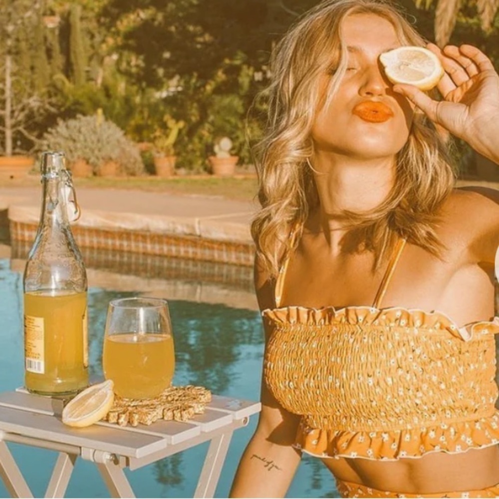 Peach Smocked Bikini strapless crop top m